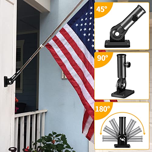 Flag Pole Holder Brackets, BONWIN 1" Flag Pole Mounting Bracket with Hardwares for House Wall Porch, 1" Inner Diameter, 180° Adjustable Multi Positions, Aluminium Alloy(1 Pack Black, Multi-Positions) - color: Black - 1 Pack