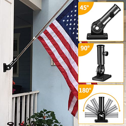 Flag Pole Holder Brackets, BONWIN 1" Flag Pole Mounting Bracket with Hardwares for House Wall Porch, 1" Inner Diameter, 180° Adjustable Multi Positions, Aluminium Alloy(1 Pack Black, Multi-Positions) - color: Black - 1 Pack