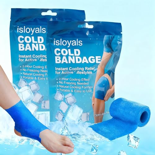 2 Packs Ice Tape - Instant Cooling and Compression Tape for Athletes, No Refrigeration Needed, Self Stick Bandage Wrap for Pain & Swelling Relief (Blue) - color: Blue-2pack