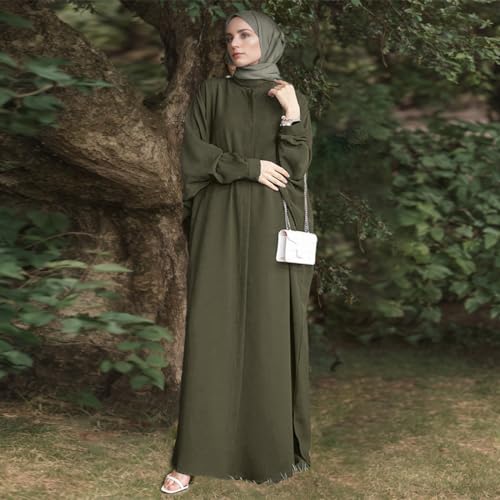 FYMNSI Abayas for Women Muslim Dress Modest Maxi Robe Abaya Kaftan Dresses Eid Prayer Clothes Arabian Islamic Dubai Outfit - color: Olive Green