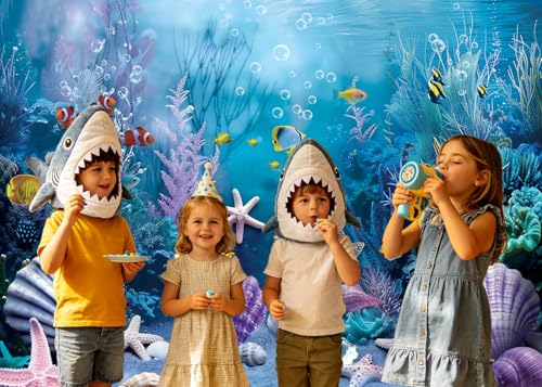 Under the Sea Backdrop Summer Tropical Fish Coral Ocean Underwater World Photography Background Ocean Aquarium Themed Baby Shower Birthday Party Banner Decorations Photo Booth Props 7x5FT - size: 7x5FT