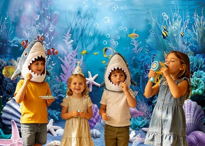Under the Sea Backdrop Summer Tropical Fish Coral Ocean Underwater World Photography Background Ocean Aquarium Themed Baby Shower Birthday Party Banner Decorations Photo Booth Props 7x5FT - size: 7x5FT