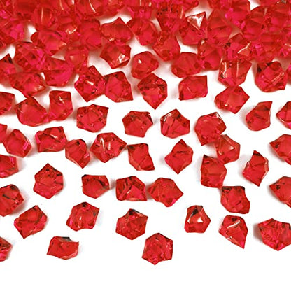 Vase Fillers,150 pcs 16 * 22 mm Red Fake Crushed Ice Cubes, Red Plastic Artificial Acrylic Rocks Acrylic Decor - color: Red-16*22mm-150pcs