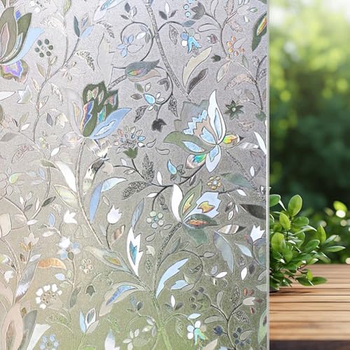 Privacy Window Film, Frosted Static Cling Glass Covering 23.6" x 78.7" | Floral Tulip Pattern, No Glue Static Cling, Frosted Privacy, Removable Glass Decor, Bathroom and Home Windows - color: Tulip, size: 23.6" x 78.7"