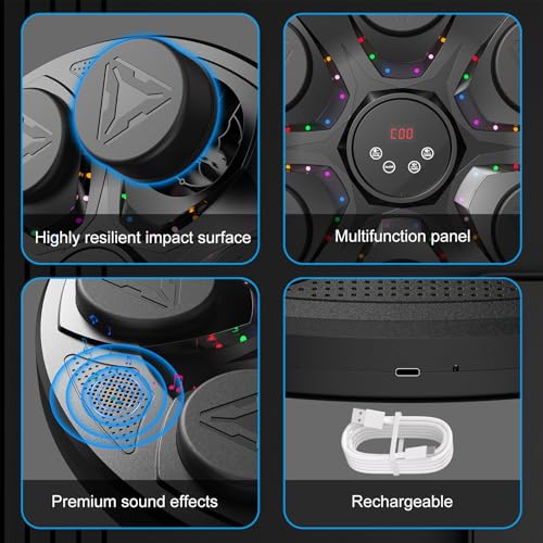 Upgrade Music Boxing Machine For Adults Kids, Interactive Music Punching Machine with Gloves 12 Modes 12 Speeds, Wall Mounted Electronic Boxing Punching Pad with Wireless Connection LED Display