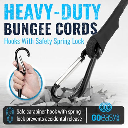 GOEASY0312 Bungee Cords with Hooks Heavy Duty 18" Carabiner, 4PCS Black | 200 LBS Max Break Strength, UV Resistant, Locking Carabiner Hooks, Double-Braided Latex & Rubber - color: Black