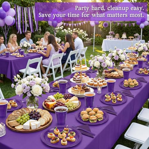 Tinybee 352 Pcs Purple Plastic Plates, Disposable Dinnerware Set for 50 - color: Purple