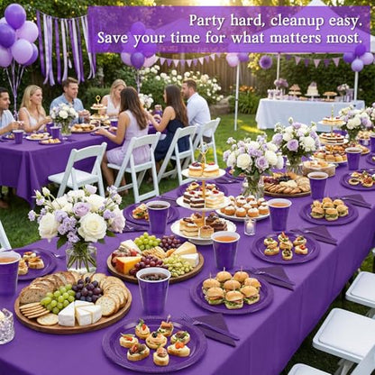 Tinybee 352 Pcs Purple Plastic Plates, Disposable Dinnerware Set for 50 - color: Purple