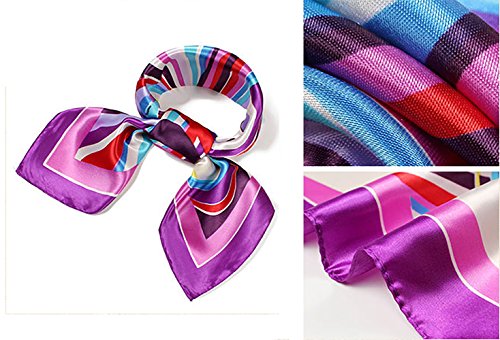 QBSM Womens 23.6 inch Satin Silk Feeling Formal Square Neck Scarf Head Hair Wraps Kerchief - color: Curling Ribbon-rose