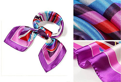 QBSM Womens 23.6 inch Satin Silk Feeling Formal Square Neck Scarf Head Hair Wraps Kerchief - color: Curling Ribbon-rose