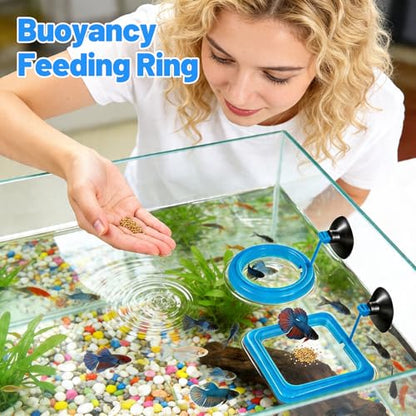 2PCS Fish Feeding Ring, EVA Aquarium Floating Plant Corral with Strong Suction Cup, 2 Sizes Fish Tank Accessories for Mini Betta Tank, Floating Plants Holder|Feeder|Corral(Round + Square)