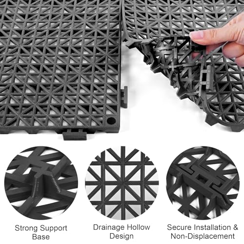 Modular Interlocking Cushion 18 Pack 11.8" x 11.8" Rubber Floor Tiles Non-Slip Splicing Drainage Mats for Deck, Black - size: 18 PCS
