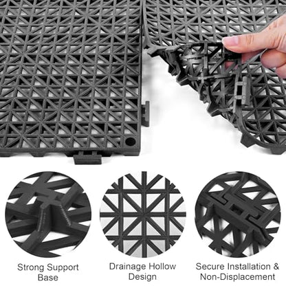 Modular Interlocking Cushion 48 Pack 11.8" x 11.8" Rubber Floor Tiles Non-Slip Splicing Drainage Mats for Deck, Black - size: 48 PCS