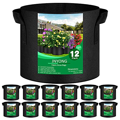 JNYONG 12-Pack 7 Gallon Thickened Non-Woven Grow Bags | Aeration Fabric Pots with Handles - size: 7 Gallons