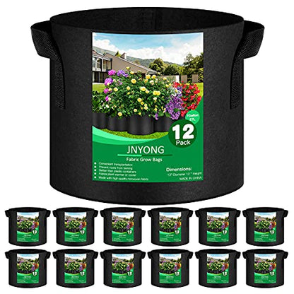 JNYONG 12-Pack 7 Gallon Thickened Non-Woven Grow Bags | Aeration Fabric Pots with Handles - size: 7 Gallons