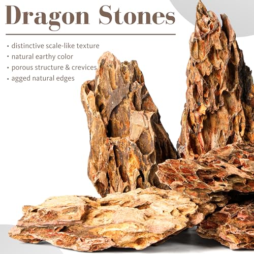 6.1-8.1 Inches Natural Dragon Stone, 6 PCS Large Aquarium Rocks for Aquascaping, Terrariums, Reptile Tanks & Aquarium Décor - size: 6.1-8.1 in