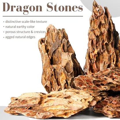 6.1-8.1 Inches Natural Dragon Stone, 6 PCS Large Aquarium Rocks for Aquascaping, Terrariums, Reptile Tanks & Aquarium Décor - size: 6.1-8.1 in