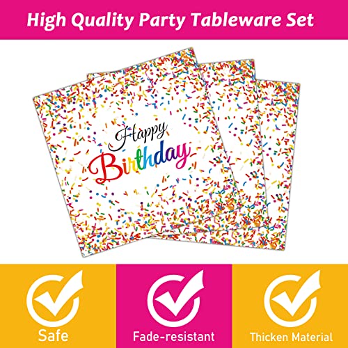 96 Pieces Happy Birthday Plates and Napkins Party Supplies for Confetti Sprinkles Theme Table Decorations Pastel Birthday Party Tableware Donut Paper Plates Napkins Forks Favors for 24 Guests. - style: Confetti Sprinkles