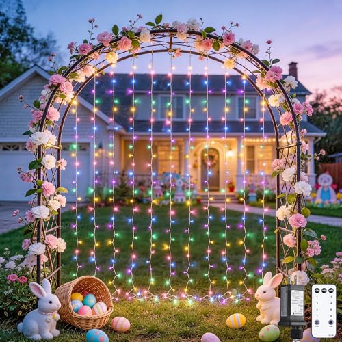 JMEXSUSS 300LED Curtain Lights for Easter Decor, 9.8x9.8ft, Pastel - color: Easter Color, size: 300 LED