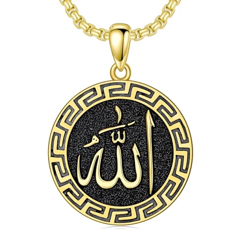 Allah Necklace for Men 925 Sterling Silver/18K Gold Plated Allah Arabic Pendant Islamic Jewelry Gifts for Men Women - style: Gold Plated