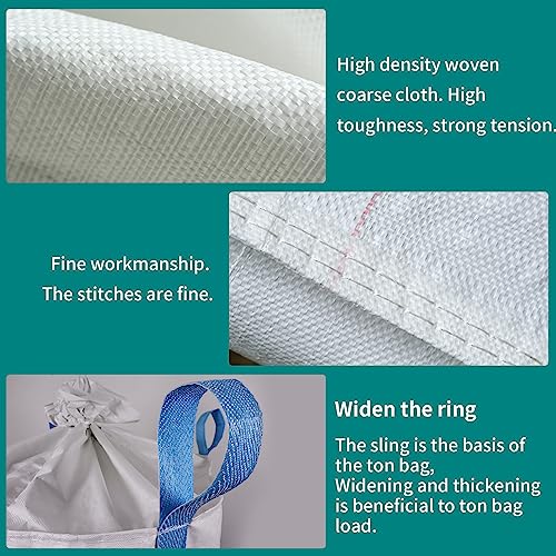10 Pack FIBC Bulk Bag,Flexible Bulk Bags 1.5 Ton Bag, 35"L x 35"W x 43"H, 3300lbs SWL, Duffle Top Flat Bottom Heavy Duty, Woven Polypropylene Bags