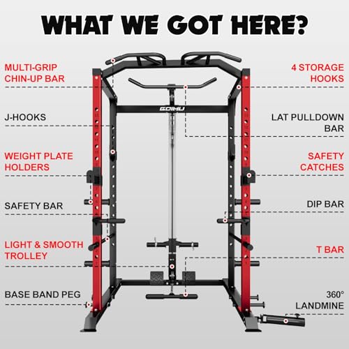 C1-V4 Power Cage, 2000LBS Squat Rack with LAT Pulldown, Multi-Function Weight Cage Strength Training Machine, Workout Cage with More Attachments for Home Gym Garage - style: C1 Pro (Aluminum Pulleys)
