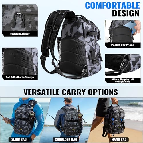 PLUSINNO Fishing Gear,Fsihing Backpack with Floating Fishing Net,Tackle Boxes,Waterproof Fishing Tackle Bag,Fishing Gifts for Men - color: Black Camo Backpack With Fishing Net