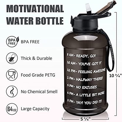 Fimibuke Half Gallon Water Bottle with Sleeve 64 OZ Water Bottle with Handle & Straw Leakproof Motivational Sports Gym Water Bottle with Time Marker BPA Free Water Jug with Reusable Neoprene Holder - color: C9.Galaxy