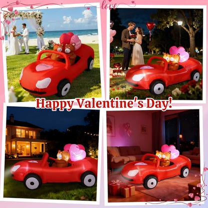 Lewondr 7.5FT Valentine's Day Inflatable Outdoor Decorations, Lovely Bears Drive a Car Blow up Romantic Yard Decoration with 10 Build-in Lights, Valentine's Inflatable Decor for Lawn Party Wedding - style: Car