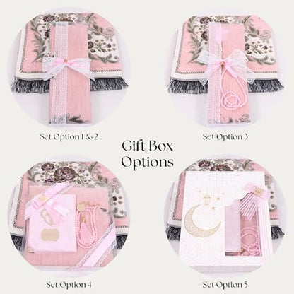 IEF Personalized Prayer Rug Prayer Beads Quran Islamic Gift Set, Ramadan Eid Hajj Umrah Wedding Birthday Mother's Day Father's Day Valentine's Day Gifts (Pink) - color: Pink