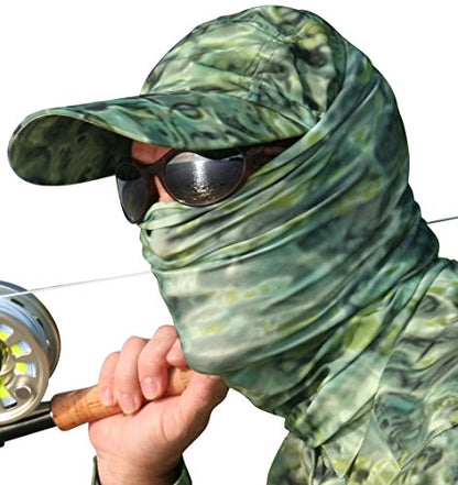 Aqua Design Fishing Hunting Masks Neck Gaiter: Men and Youth UPF 50+ Sun Mask Protection: Camo Face Cover Balaclava Bandana - color: Green Bayou, size: X-Small