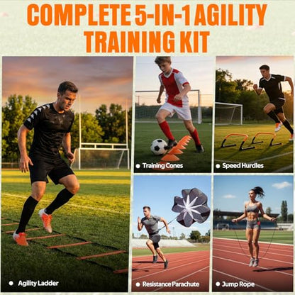 Agility Ladder, Soccer Football Training Equipment Set - 20ft Speed Ladder, 4 Hurdles,Parachute, 12 Cones & Jump Rope | Agility & Speed Training for Kids Youth Adults,Basketball & Football Accessories - color: Orange