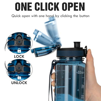 OLDLEY Water Bottle 32oz, Durable and Leakproof Water Bottles Motivational with Time Marker, Tritan, BPA Free, Wide Mouth, Gym, Travel, Home, School, Office, Midnight Blue - color: Midnight Blue