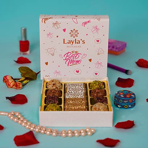 Layla’s Delicacies Mediterranean Treats Gift Box for Mother's Day - Handmade Healthy Mixed Nutty Flavors Pastries - Halal, Vegetarian, Gluten Free - 14 Bite-Size Treats - color: Mother's Day Gift Box, size: 14 Count (Pack of 1)