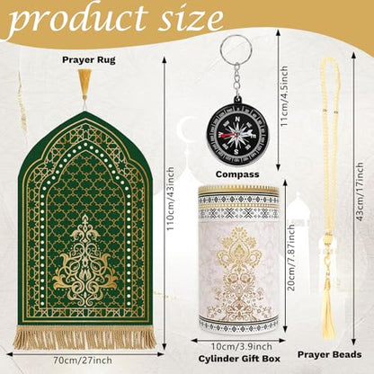 Muslim Prayer Mat Set, 4 PCS Soft Portable Islamic Prayer Rug - color: Green