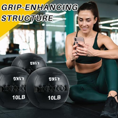 Lunmon Soft Wall Medicine Ball for Exercise Fitness Slam Weighted Med Ball with Non Slip Grip for Slamming Workout Strength Conditioning Core Training Lunge and Partner Toss - size: 10 Lbs