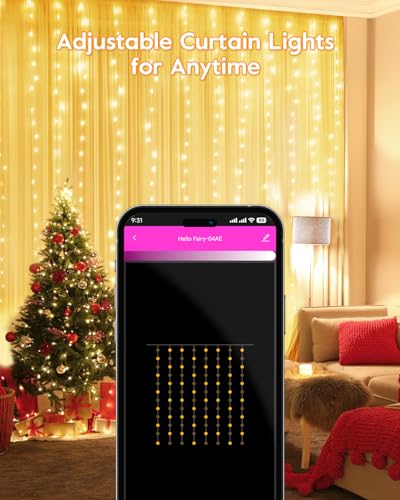 Smart Curtain Lights, USB Plug in, 9.8ft 300 LED Window Smart String Light with APP and Remote, 8 Modes, Waterproof Fairy Lights for Bedroom, Indoor, Weddings, Party, Christmas Ramadan Decorations - size: 300LED-Warm White