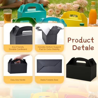 Papertide Black Gable Box with Handles, 30 Pack 9.45×5×5 inch Sturdy Colorful Cardstock treat Boxes for Christmas Birthday Party Favors, Premium Presentation Boxes with Lids - color: Black