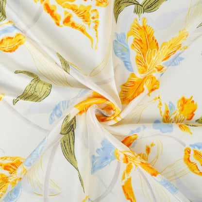 27" Head Scarf Like Satin Silk for Women,Hair Scarves Bandana,Headband Silk Feeling for Hair Wrap - color: Yellow White+dark Blue White