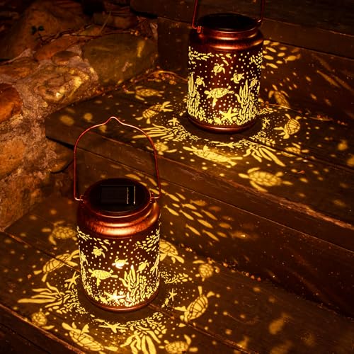 YISITEONE Sea Turtle Outdoor Solar Lanterns, Garden Waterproof Metal Hanging Decor Lights for Patio Yard Pathway Lawn Front Porch, Birthday Gardening Gifts for Women Mom Grandma - style: Sea Turtle