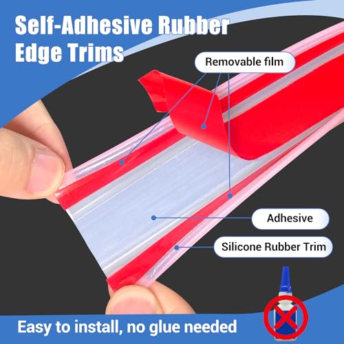 Clear Rubber Edge Trim, Self-Adhesive Transparent Edge Trim, 1-1/8"(28mm) Edge Protector for Plywood, Cabniets or Drawers, Flexible Silicone Rubber Material, Wide U Channel Edge Guards - size: 1-1/8"- Length 20'