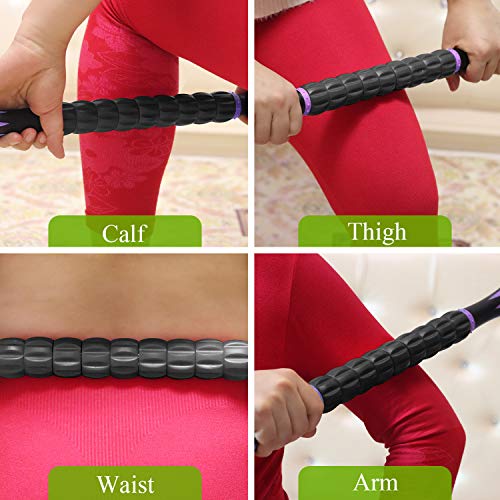Muscle Roller Massage Roller Stick- Deep Tissue Fascia Blaster for Myofascial Pain Relief, Lymphatic Drainage & Body Sculpting, Handheld Physical Therapy & Recovery Tool (Purple Black-18 inch) - color: Purple Black