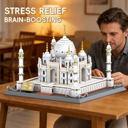 Taj Mahal Building Block Set 1113 Pieces Large World Wonder Architecture Model India Landmark Souvenir with Golden Finials & Nameplate Gift for Adults Teens - color: Taj Mahal
