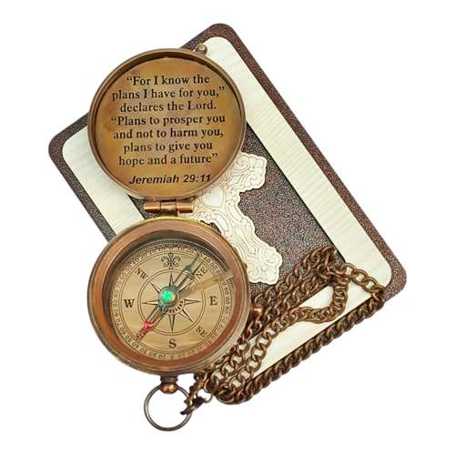 Deocar Engraved Brass Compass with Inspirational Quotes and Wooden Box –Gift for Son, Husband, Grandson, or Travelers – Ideal for Birthdays Graduation Christmas or Special Occasions - style: I know the plan