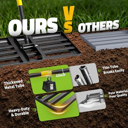 Lawn Leveling Rake, 6 FT Ground Lawn Leveler with 30 x 10 Wide Large Rakes Head for Smooth Garss Soil Dirt Sand, High Effect Yard Leveling Tool with Round Edge forGarden Golf Course, No Flip - style: 6 FT