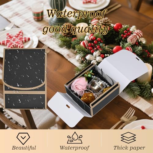 WLUSEAXI 12Pack Small Gift Boxes with Lids, 4.5''x4.5''x2'' Small Boxes for Gifts with Ribbons, Black Gift Boxes for Present, Birthday, Valentine's Day, Mother's Day, Holiday - color: Black