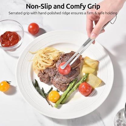U-Taste 8" Kitchen Plating Tweezer Set: 18/8 Stainless Steel Food-Grade Metal Food Tong, Seamless-Welding, Flexible Pinching and Non-Slip for Serving, Decorating, Cooking, Baking (Round & Pointed Tip) - size: 8in (round+pointed tip)