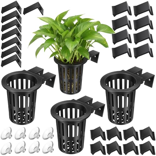 4 Pcs Upgraded Large Aquarium Plant Holder, Aquascape Decorations | with 3 Sizes Extension Hooks, and 8 Suction Cups, for Fish Tank, Aquaponic Plant Cultivation, and Hanging Aquatic Plants