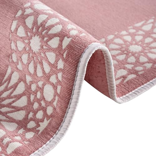 Modefa Turkish Islamic Prayer Mat - Chenille with Foam and Carrying Bag - Intricate Praying Rug Ramadan Eid Gift - Traditional Muslim Janamaz Seccade for Men Women - Mustaqim (Rose Pink) - color: Rose Pink
