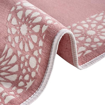 Modefa Turkish Islamic Prayer Mat - Chenille with Foam and Carrying Bag - Intricate Praying Rug Ramadan Eid Gift - Traditional Muslim Janamaz Seccade for Men Women - Mustaqim (Rose Pink) - color: Rose Pink